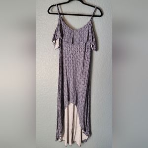 Rewind off-shoulder, high-low, blue/white summer dress,  size L